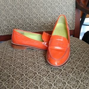 Boden ORANGE patten-leather loafers